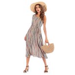Sleeveless Round Neck Colorful Striped Print Dress Summer Fashion Casual Style Comfortable Fit W