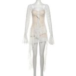 Womens Irregular Lace Trimmed Mini Dress Sexy Design Flared Sleeves Adjustable Ties Winter Fashi