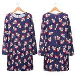 Christmas Cartoon Print Dress for Women Long Sleeve Round Neck Seasonal Holiday Wear