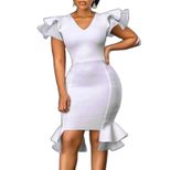 Plus Size White V Neck Ruffle Hem Bodycon Dress for Evening Party Elegant Style Wholesale fast shipping