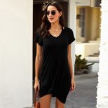 Casual T Shirt Dress Womens Solid Color V Neck Short Sleeve Knot Detail Perfect for Everyday Wea