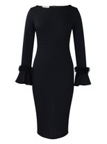 Fashionable Solid Color Bodycon Dress with Flared Sleeves Winter Collection Office Wear Wholesal
