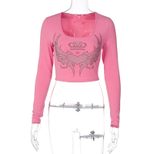 Slim Fit Long Sleeve T Shirt for Women with U Neckline and Rhinestone Detail in Summer Fashion Wholesale