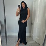 Sleeveless Bodycon Dress Solid Color Metallic Accents Sexy Split Design Autumn Fashion for Women