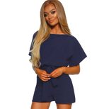 Womens High Waisted Solid Color Sports Shorts Short Sleeve Round Neck Drawstring Design Casual W