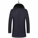 Mens Business Casual Mid Length Detachable Wool Blend Overcoat Stylish Turn Down Collar Versatil