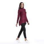 Womens Long Sleeve Pocket T Shirt Solid Color Irregular Hem Mid Length Casual Wear for Spring Wh