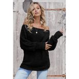Off Shoulder Long Sleeve Knit Sweater for Women Solid Color Loose Fit Warm Wool Blend Autumn Win
