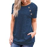 Womens Short Sleeve T Shirt Round Neck Pocket Button Design Casual Style Available in Multiple Sizes Wholesale