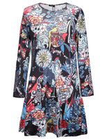 Pumpkin Skull Print Long Sleeve Dress for Women Casual Fall Winter Style Available in Multiple Sizes Wholesale Supply