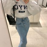High Waisted Denim Skirt Sexy Front Slit Street Style Versatile Fashion Spring Collection Wholesale Available