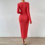 Elegant Solid Color Bodycon Dress Chic Split Design Comfortable Fabric Perfect for Autumn and Wi