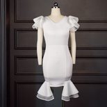 Plus Size White V Neck Ruffle Hem Bodycon Dress for Evening Party Elegant Style Wholesale fast shipping