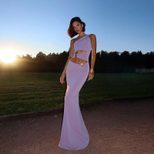 Fashionable Womens Dress Asymmetrical Shoulder Color Block Slim Fit Sexy Split Autumn Collection