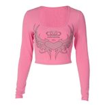 Slim Fit Long Sleeve T Shirt for Women with U Neckline and Rhinestone Detail in Summer Fashion Wholesale