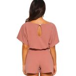 Womens High Waisted Solid Color Sports Shorts Short Sleeve Round Neck Drawstring Design Casual W