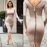 Knee Length Knitted Dress Sexy Back Zipper Long Sleeve Comfortable Fabric Nightclub Wear Ready t