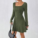 Elegant Womens Dress Minimalist Style Square Neckline Short Length Autumn Winter Fashion Wholesa