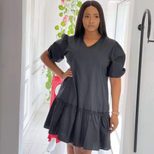 Womens Summer Dress Solid Color V Neck Ruffle Short Sleeve Casual Fit low MOQ custom packaging