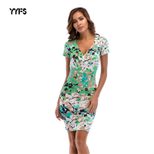 Womens Floral Print Bodycon Dress Deep V Neck Pencil Skirt Style Spring Summer Fashion Wholesale