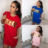 Vogue Printed Pocket Dress for Women Short Sleeve Round Neck Summer Casual Wear Available in Multiple Sizes