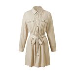 High Waist Tie Front Long Sleeve Dress Casual Workwear Style Suitable for Spring and Autumn Whol