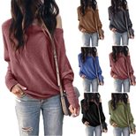 Off Shoulder Lantern Sleeve T Shirt for Women Casual Batwing Design Lightweight Fabric Autumn Collection