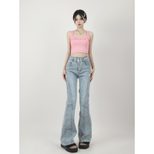 High Waisted Flared Jeans for Women Vintage Design Wide Leg Slim Fit Floor Length Casual Wear Wholesale Availabl
