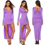 Solid Color Irregular Hem Deep V Backless Dress Bodycon Style Short Front Long Back Elegant Even