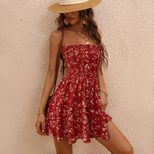 Floral Print Strapless Dress Slimming Waist Design Playful Style Summer Fashion Wholesale Availa