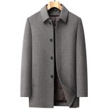 Mens Wool Jacket Thick Double Sided Fabric Stand Collar Insulated with Down Lining Autumn Winter