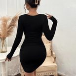 Slim Fit Long Sleeve Knit Dress Floral Lace Panel Bodycon Style Autumn Winter Fashion Wholesale