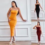 Chic Strapless Bodycon Dress Solid Color Summer Beachwear Elegant Style Wholesale Available low