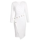 Womens Mid Length Asymmetrical Dress V Neck Long Sleeve Trendy Design Perfect for Casual or Form