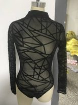 High Neck Long Sleeve Geometric Stretch Bodysuit Pajamas Soft Fabric Comfortable Fit Stylish Des