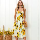 Bohemian Print Midi Dress for Women Backless Design Summer Casual Wear ready to ship