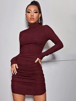 High Neck Ribbed Knit Top for Women Long Sleeve Comfortable Fabric Autumn Winter Casual Wear