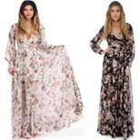 Plus Size Womens V Neck Floral Chiffon Maxi Dress Elastic Waist Flowy Hem Elegant Style Perfect