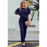 High Waisted Wide Leg Jumpsuit Solid Color Short Sleeve Tie Waist Casual Summer Wear Wholesale A