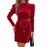 Velvet Bodycon Dress Elegant Tie Waist Design Long Sleeve Slim Fit Perfect for Parties and Event