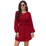Long Sleeve Waist Defined Womens Dress Elegant Design Comfortable Fabric Autumn Winter Collection