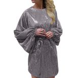 Womens Mini Dress Round Neck Long Sleeve Belted Sequin Detail Loose Fit Spring Fashion Wholesale