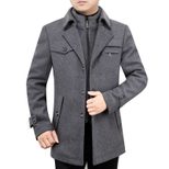 Mens Wool Blend Overcoat Mid Length Removable Double Layer Fur Collar Stylish Outerwear for Fall