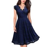Vintage Lace V Neck Sleeveless Cocktail Dress Short Sleeve Flared Hem Elegant Style Wholesale Av