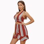 Striped Ruffle Hem Halter Neck Dress Irregular Design Lightweight Fabric Summer Wear Wholesale A