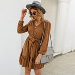Womens Casual Solid Color Dress Elegant Fit Short Sleeve Round Neck Spring Summer Collection