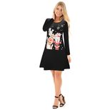 Christmas Dress for Women Snowman and Reindeer Print Long Sleeve Casual Holiday Wear