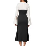 Womens Spring Summer Dress Waist Defining Slim Fit Round Neck Long Sleeve Color Block Casual or