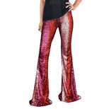 Red Sequin Wide Leg Pants for Women High Waist Loose Fit Floor Length Casual Style for Everyday