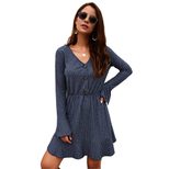 Fashionable Womens Dress Original Design Solid Color Long Sleeve Autumn Winter Collection Wholes